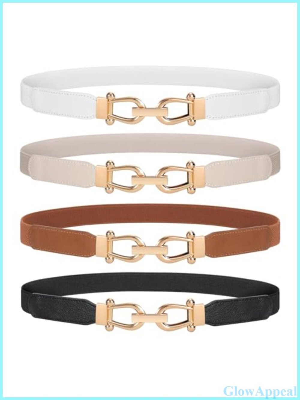 Women's Stretchy Skinny Belts 4 Pack Soft Leather Gold Buckle Set